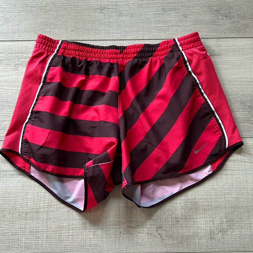 Red and black Nike dry-fit athletic shorts, size medium